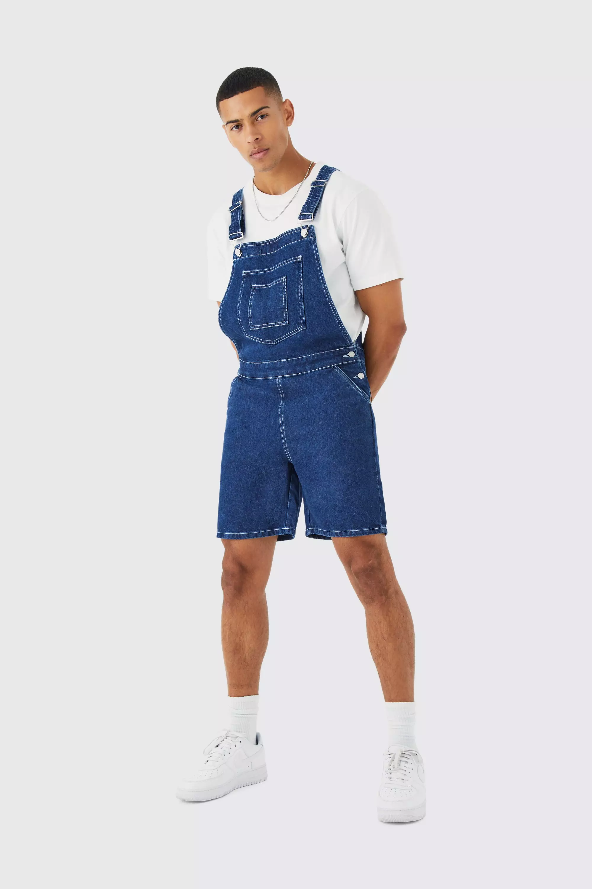 Mens jean short hot sale overalls